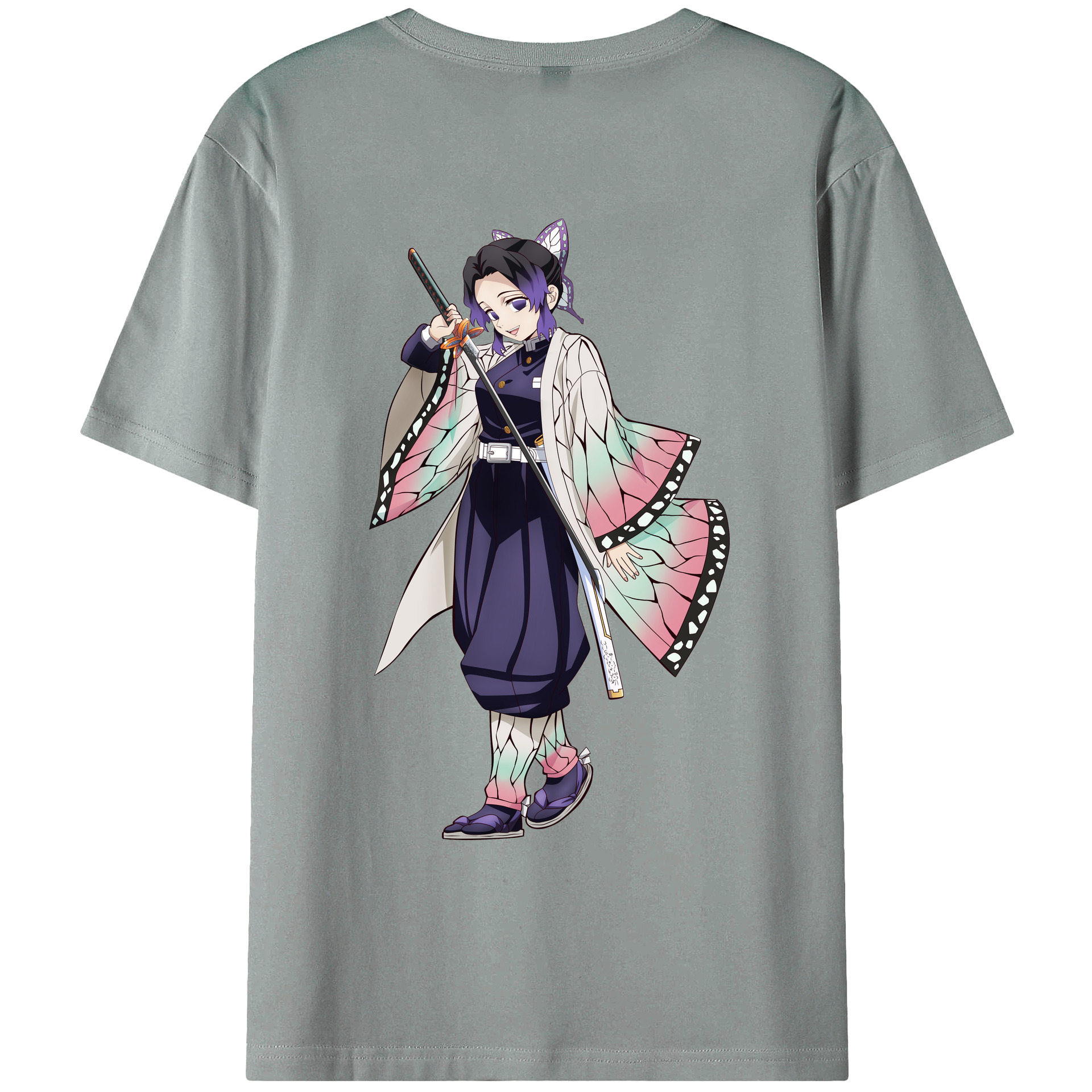 （画像用） 鬼滅の刃（きめつのやいば）蟲柱-胡蝶 しのぶ／こちょう しのぶ Kochou Shinobu 綿100％ メンズ半袖Tシャツ（バックプリント） 通気性